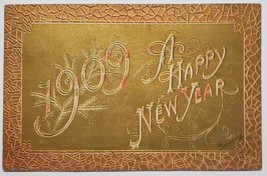 New Year Greeting 1909 Beautiful Metallic Copper Gold Shade Emb Postcard Q25 - £10.18 GBP