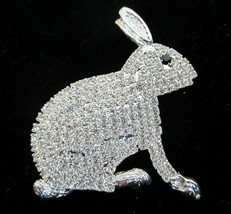 EASTER BUNNY RABBIT PIN BROOCH LARGE CRYSTAL RHINESTONE ALL STONES PRONG... - $34.95
