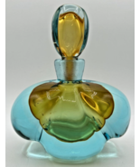 Vintage Murano Art Glass Perfume Bottle Teal and Yellow U256 - £397.44 GBP
