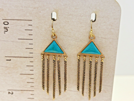 Earrings Gold Tone Barse Thai Turquoise Dangle Drop 2 Inch Long x 3/4 Inch Wide - $23.24