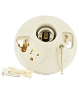 Porcelain ceramic LAMPHOLDER Medium Base w Outlet &amp; pULL Chain LEVITON 9... - £13.86 GBP