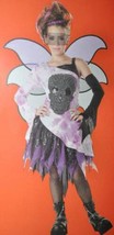 Girls Fairy Skull Purple Black Dress Wings Mask 5 Pc Halloween Costume-sz 10/12 - £19.78 GBP