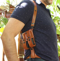 Fits CZ 75/75B/85 9mm 4.6”BBL Leather Shoulder Holster Double Mag #1083# RH image 4