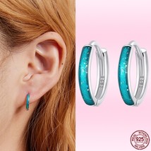 Bamoer New Genuine 925 Silver Simple Colorful Circle Earrings Blue Ear Hoods for - £17.32 GBP
