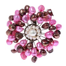 Freshwater Dyed Pink Pearls Retro Floral Pin-Brooch - £21.16 GBP