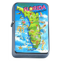 Florida Hot Spots Map Postcard D7 Flip Top Dual Torch Lighter Wind Resis... - £13.25 GBP
