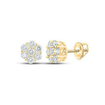 10kt Yellow Gold Mens Round Diamond Flower Cluster Earrings 3/4 Cttw - £538.52 GBP