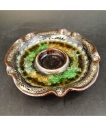 Artisan Pottery Crackle Glass Geode Tealight Holder Wavy Edge Green/Brown - €20,74 EUR