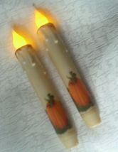 2Pcs Pumpkin Led Timer Candles Wrap Design Taper Grungy 6 3/4&quot; Halloween #SPG98 - £27.09 GBP