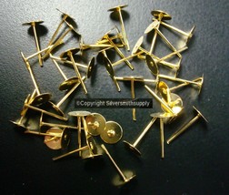 6mm Gold plated steel flat pad earring posts 40pcs pierced post findings FPE039 - £1.50 GBP
