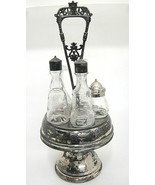 Pairpoint Silverplate Cruet Condiment Set w 5 Mismatched Etched Glass Bo... - $47.02