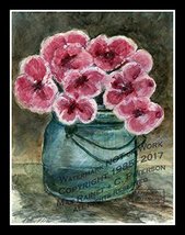 &quot;Claire&#39;s pink flowers in an old Ball jar.&quot; A cluster of flowers in a vintage aq - £33.24 GBP