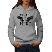 Wellcoda Winter Here Womens Hoodie, Black Wings Casual Hooded Sweatshirt - £29.12 GBP