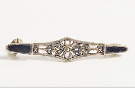 Antique Silver Bar Pin Brooch Marcasite &amp; Jet 1 7/8th Inches Long - £15.91 GBP