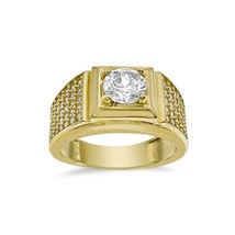 Real 10k Yellow Gold Ring CZ Men Band Size 11 - £406.39 GBP