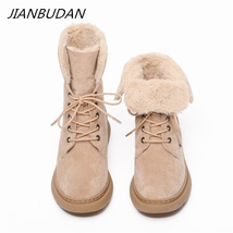 Suede Plush new snow boots Women&#39;s Fashion Mid-Calf boots Women Winter Motorcycl - £57.10 GBP