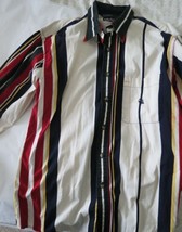 Vtg 90s Nautica Multi Color Vertical Stripe Button Front Shirt L-XL Cotton eeuc - £16.26 GBP