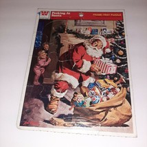Vintage WHITMAN Christmas Puzzle Frame Tray 1979 Peeking at Santa Toy Sack - $8.91