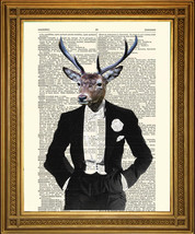 White Tie Dinner Party Deer: Vintage Stag Human Animal Dictionary Page Art Print - £6.27 GBP