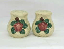 Vintage Ceramic Brown Speckled Beige W/ Apple Salt &amp; Pepper Shakers Pepper - £10.23 GBP