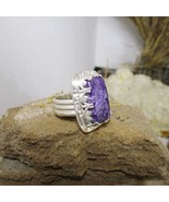 925 sterling ring, royal purple charoïte, entirely handmade - £92.41 GBP