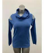Buffalo Cold Shoulder Sweater Women&#39;s Blue Turtleneck Rayon/Nylon Pullov... - $12.87