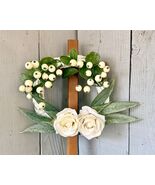 Hand-Painted Pine Cemetery Cross: Floral Grapevine Wreath Rose Grave Dec... - $26.00