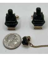 Vintage Jade Dynasty Swank Buddha Gold Tone Cufflinks 1&quot;x3/4&quot; - 3 Piece ... - $39.32 CAD