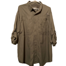 Reel Legends Mens Fishing Button Shirt Green Long Sleeve Vented Roll Tab L - $24.74