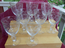 7 HEISEY MOONGLO WATER GOBLETS  VINTAGE PEDESTAL STEM 5 3/4&quot; ELEGANT GLA... - $138.59