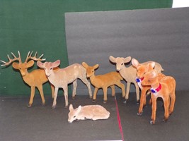 Dress Up Your Village With 7 Fuzzy Reindeer -2&quot; To 7&quot; Tall - £9.49 GBP