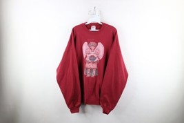 Vintage 90s Streetwear Womens 2XL Distressed Christian Angel Sweatshirt Red - £35.57 GBP