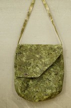 Hand Crafted Sage Green Leaf Pattern Cotton Batik Crossbody Purse Tote Bag - £27.37 GBP