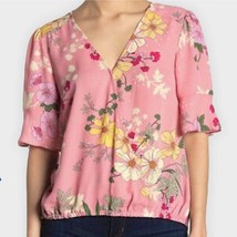 SANCTUARY pink floral short sleeve wrap surplice front blouse size medium - £13.70 GBP