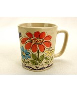 Hexagon Ceramic Mug, Beige w/Hand Painted Watercolor Flower Art, Vintage... - $20.02 CAD