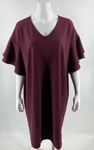 Belle Kim Gravel Shift Dress Sz XL Burgundy Red Ruffle Sleeve V Neck Womens NEW - £34.99 GBP