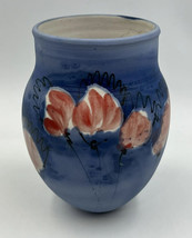 Vintage Pottery Vase Tulips Blue Signed Royce 1989 - £27.52 GBP