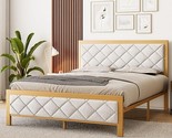 Full Size Bed Frame, With Upholstered Velvet Headboard, Platform Bed Fra... - $358.99