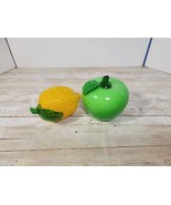 Vintage Hand Blown Art Glass Large Green Apple Yellow Lemon Murano Style... - $47.95 CAD