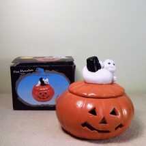 Vintage Ceramic Pumpkin Ghost Tea Light Holder in box - £17.53 GBP