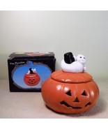 Vintage Ceramic Pumpkin Ghost Tea Light Holder in box - £17.53 GBP
