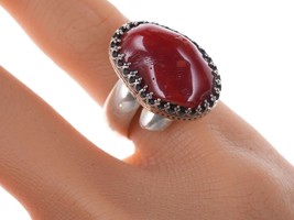 Nakai Native American Mediterranean Coral sterling ring with fancy bezel - £109.40 GBP