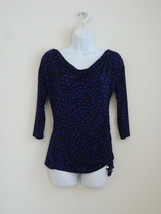 New MICHAEL KORS Black Purple Cowl Neck 3/4 Sleeve Jersey Top Extra Smal... - $48.49