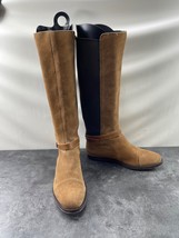 Ann Taylor Loft Tall Riding Boots Women 6.5M Shoes Brown Suede Strap Cap... - $24.57