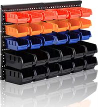 MULSAME Wall Mounted Storage Bins Parts Rack 4 Colors 30PCS Bin Organizer Garage - £35.09 GBP