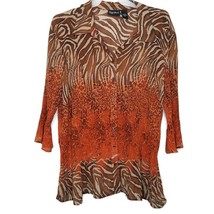Maggie Barnes Womens Pleated Blouse Size 3X 3/4 Sleeve Button Front V-Neck - £11.69 GBP