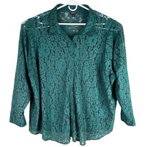 Torrid Lace Button Down Green Long Sleeve Top Blouse 5 5X - $28.70