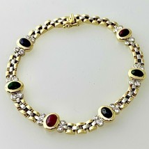 14k Two Tone Gold Plated 7Ct Oval Cut Simulated Multi-Gemstone Tennis Bracelet - £241.32 GBP