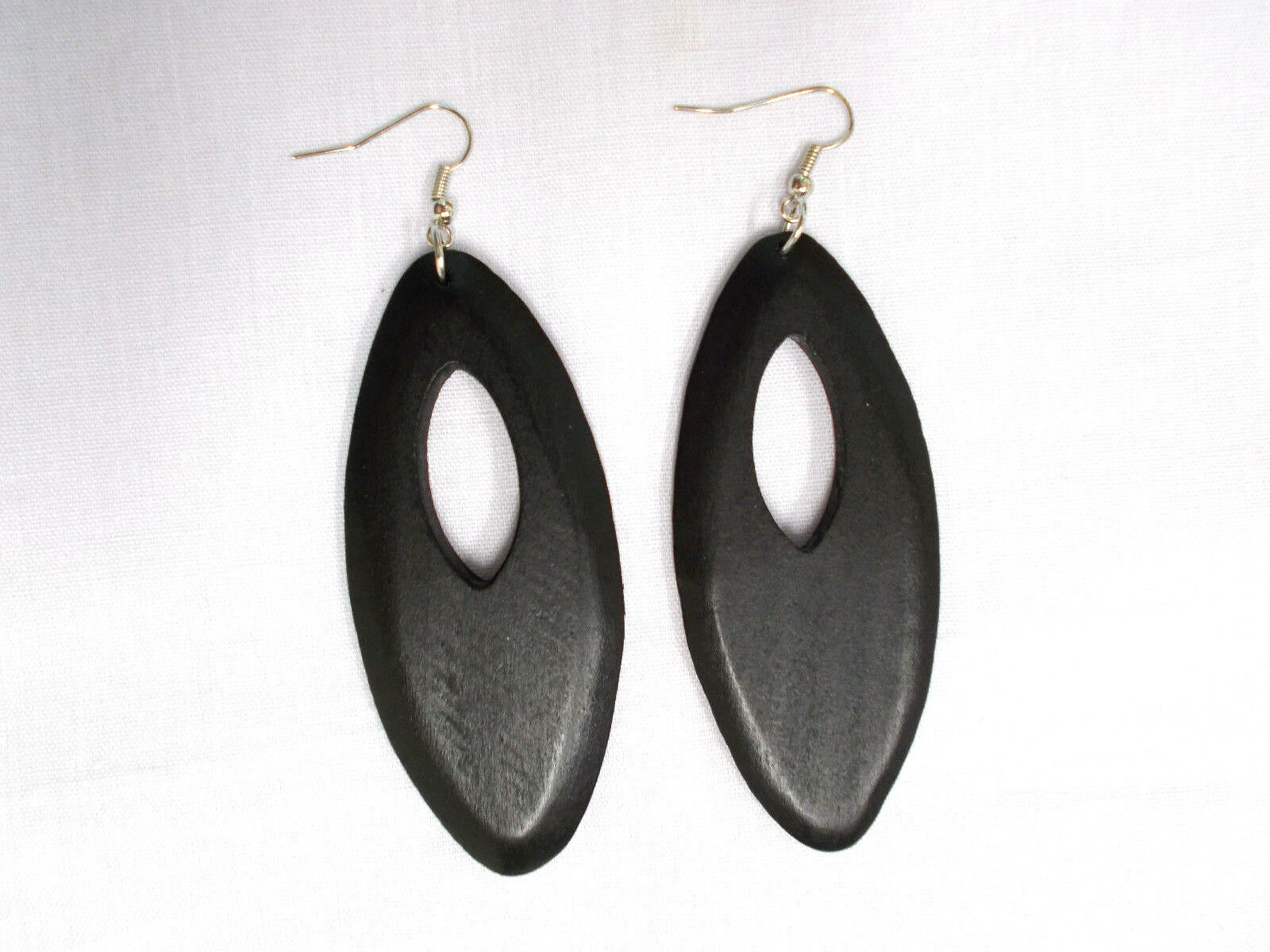 NEW NATURAL ELEMENT LARGE BLACK COLOR STAINED WOOD DANGLING PEEK A BOO EARRINGS - £5.57 GBP