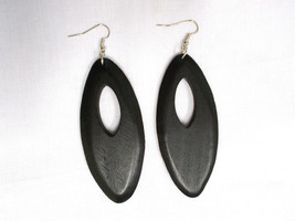 New Natural Element Large Black Color Stained Wood Dangling Peek A Boo Earrings - £6.31 GBP